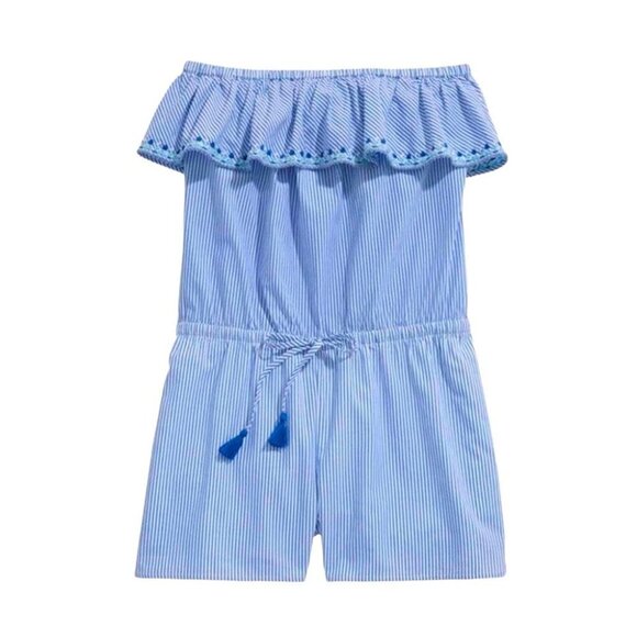 Vineyard Vines Ruffle Romper Size Small Vertical Striped Blue White Cotton Short - Picture 1 of 6